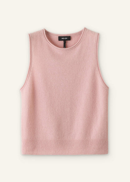 Pink Cashmere Roll Trim Knit Sweater Vest