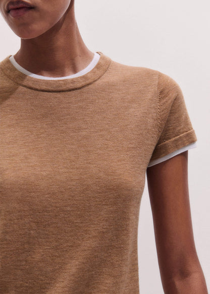 Light Brown Barely There Contrast Trim Knit Baby Tee