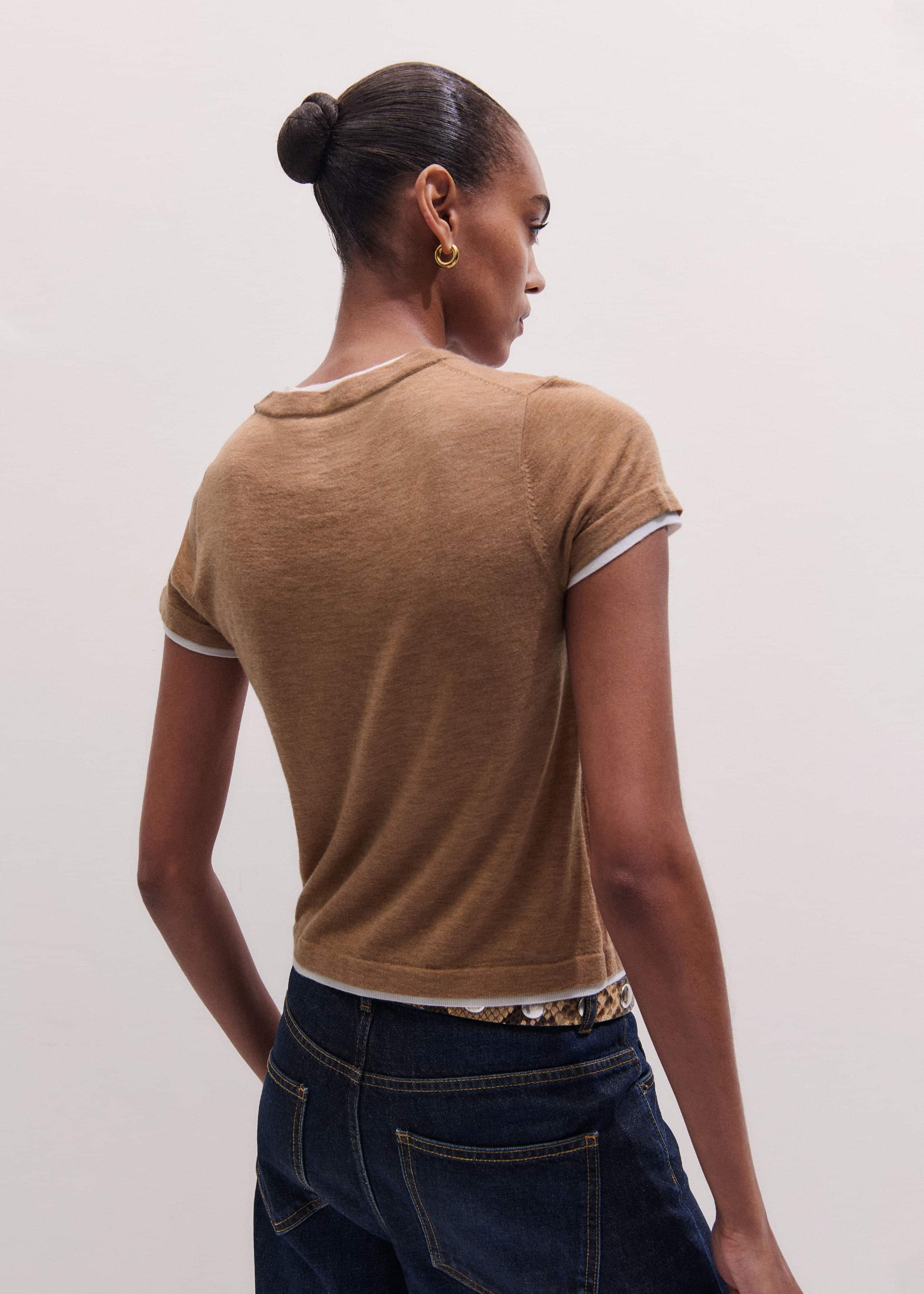 Light Brown Barely There Contrast Trim Knit Baby Tee