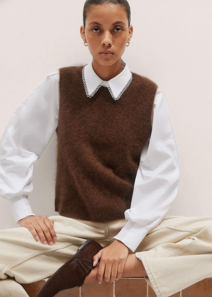 White Collared Layering Top
