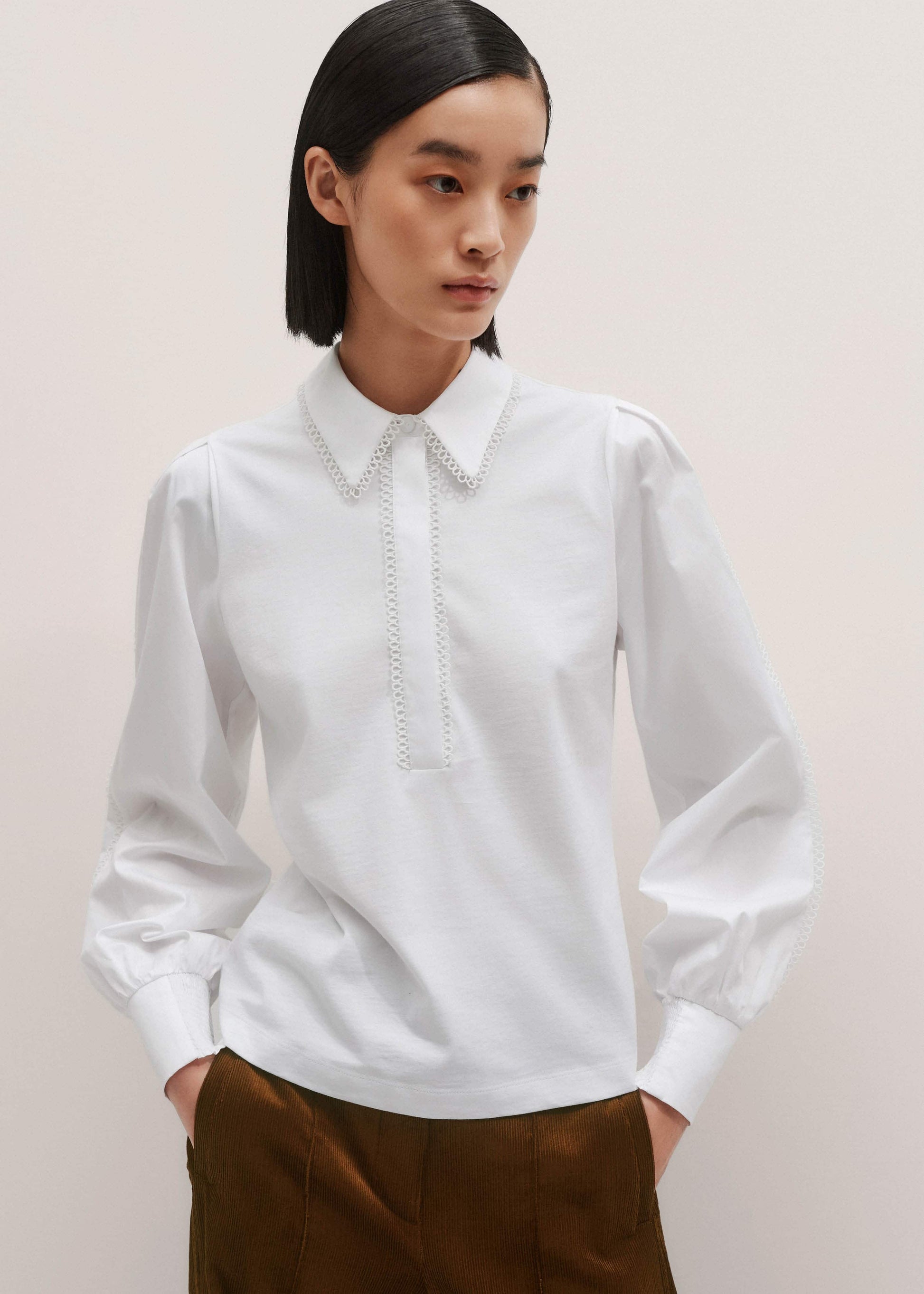White Collared Layering Top