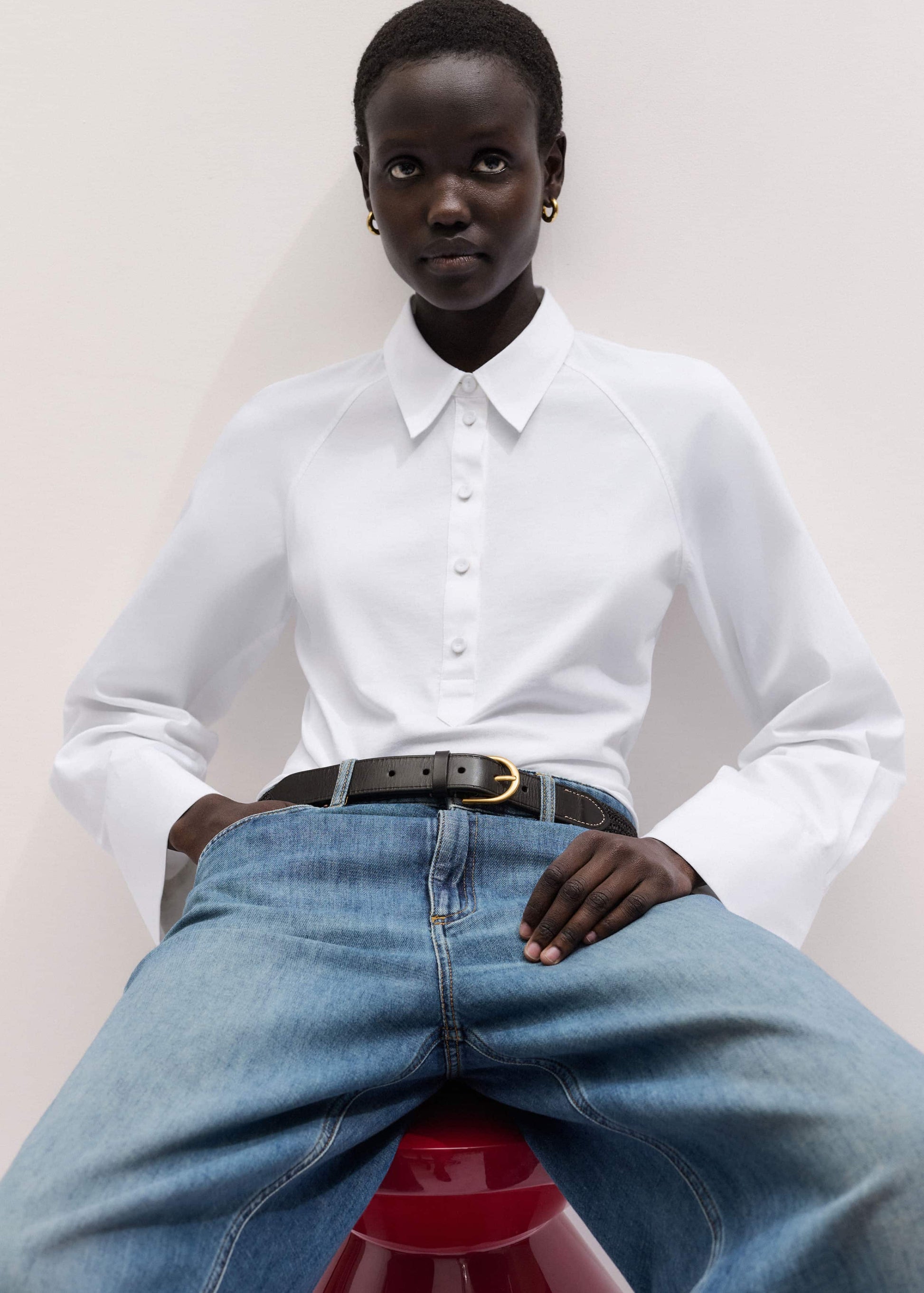 White Raglan Shirt Layering Top