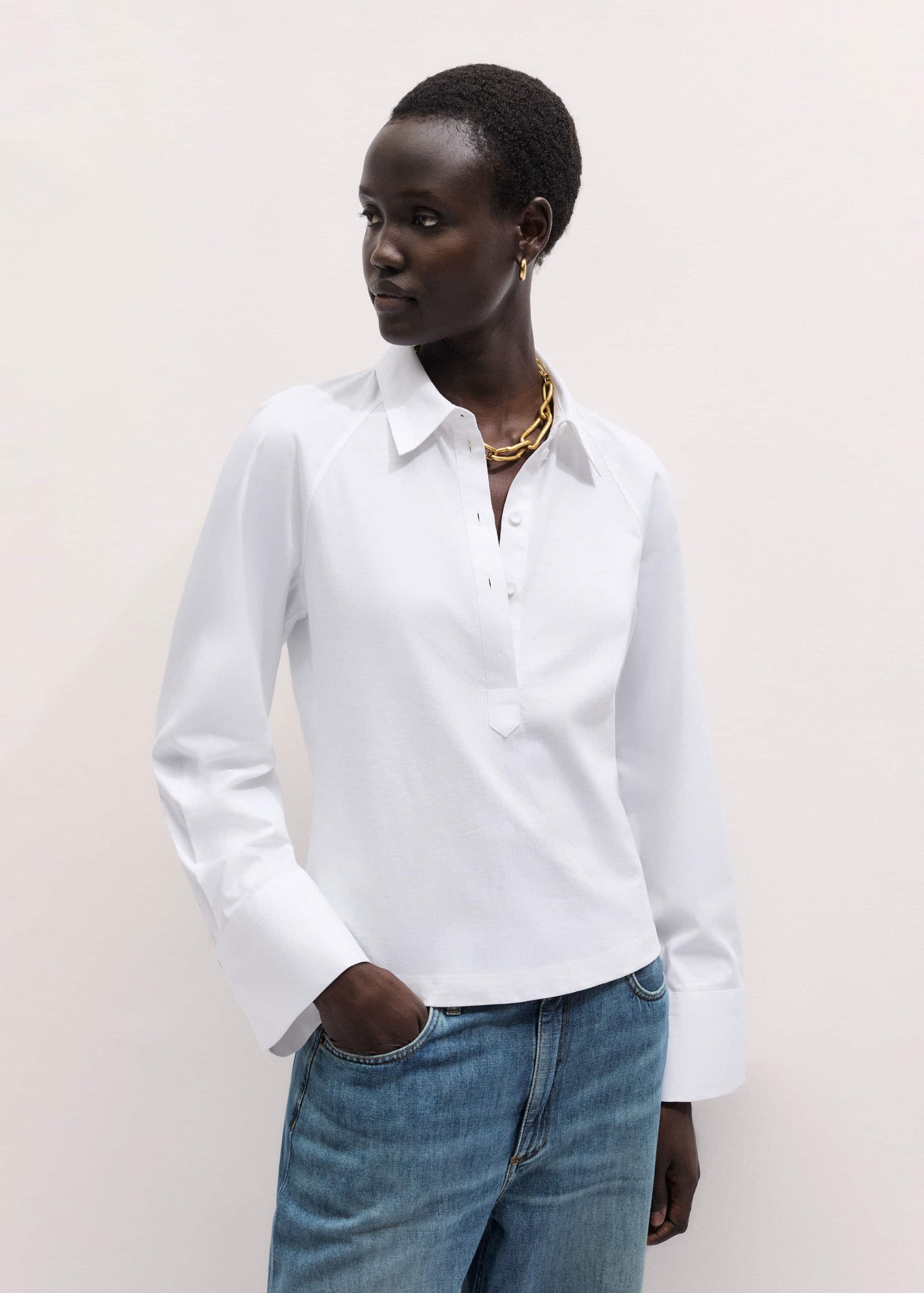 White Raglan Shirt Layering Top