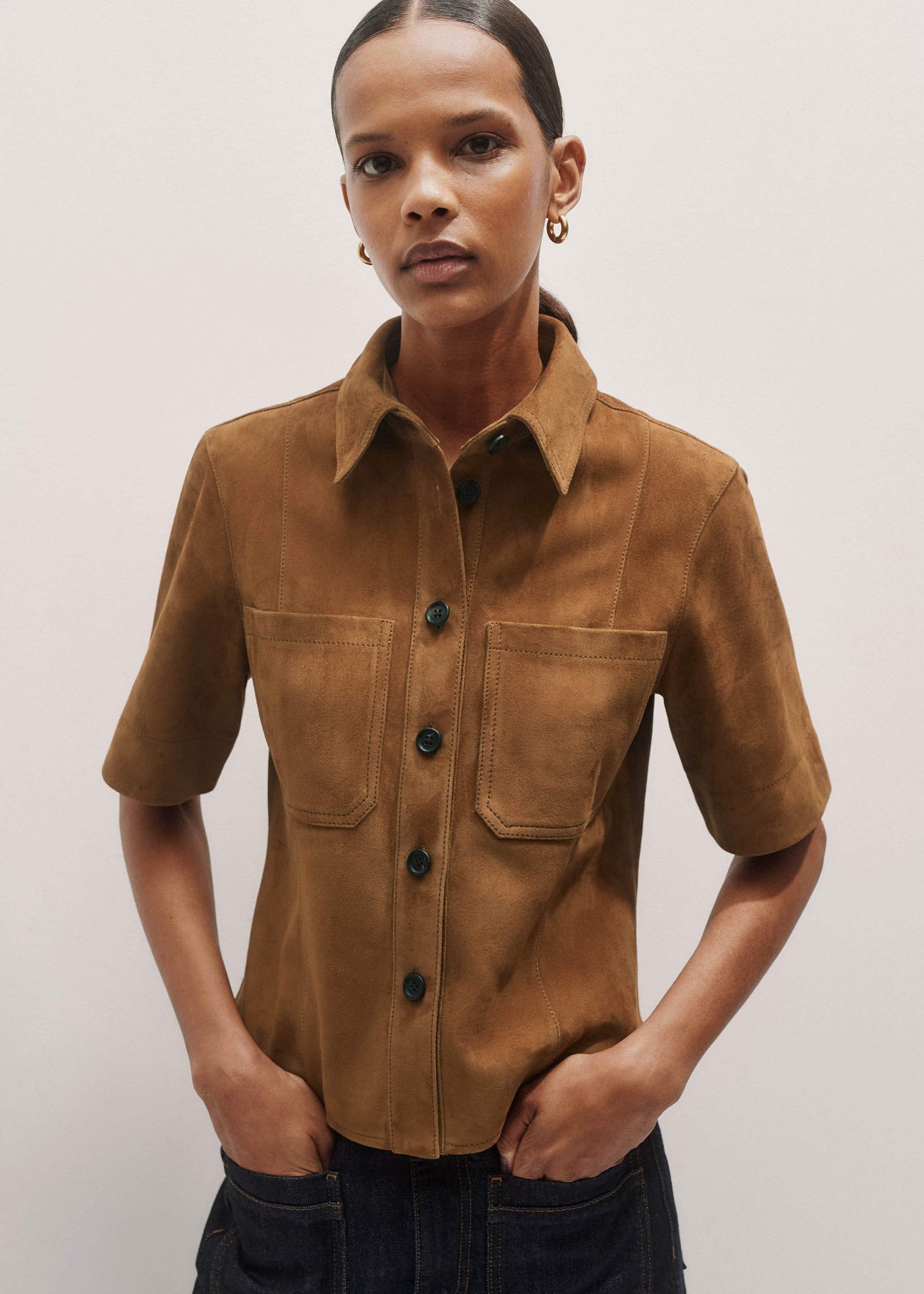 Brown Paneled Shirt