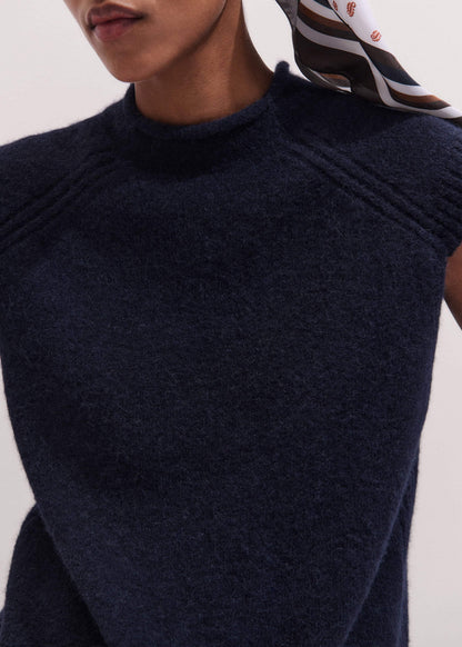 Navy Roll Trim Straight Layering Sweater Vest