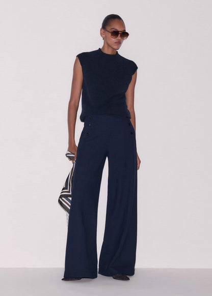 Navy Roll Trim Straight Layering Sweater Vest