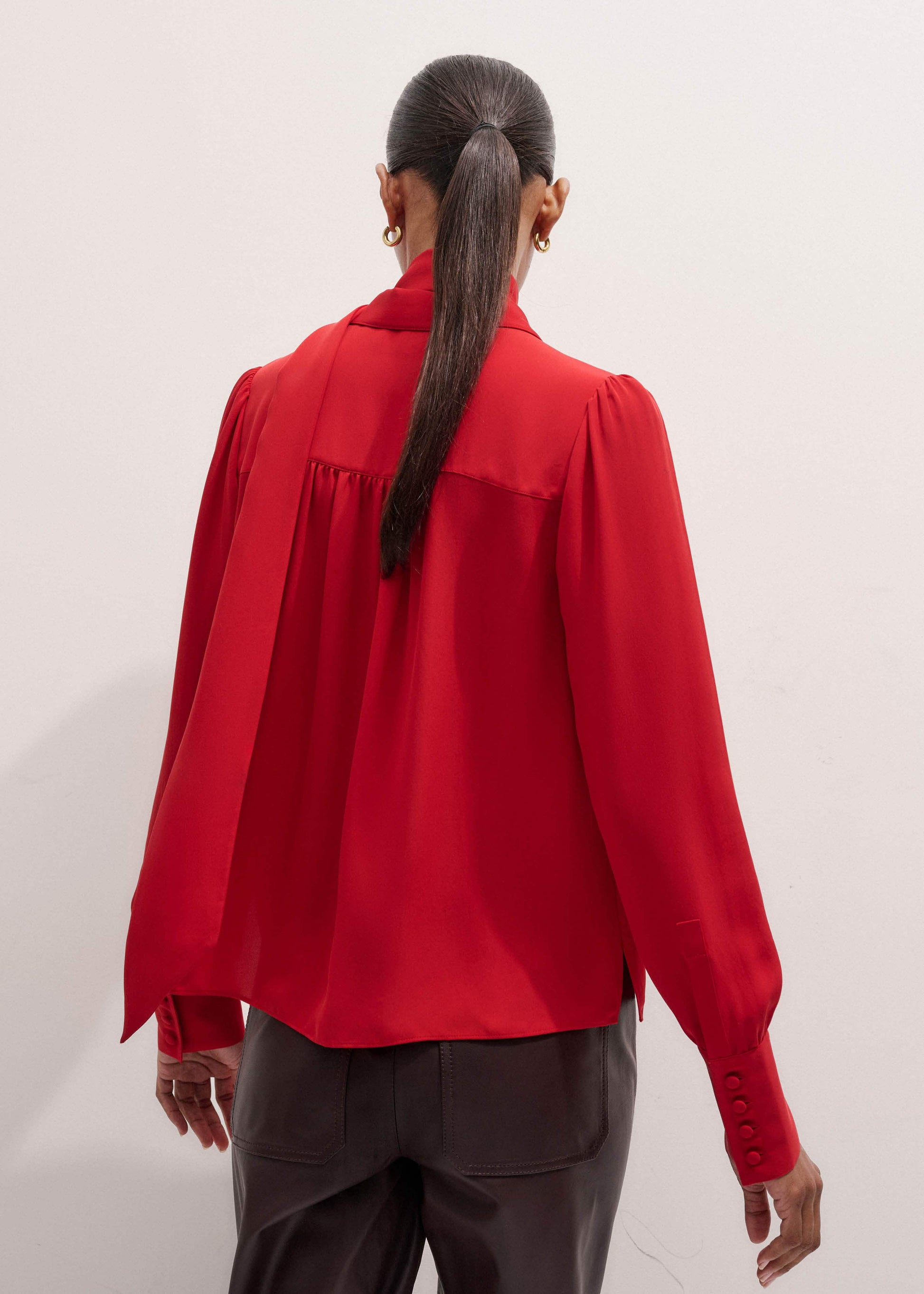 Red Silk Button Layering Shirt + Tie