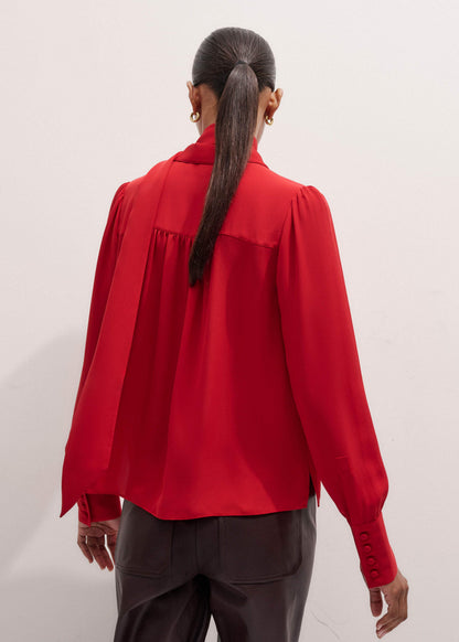 Red Silk Button Layering Shirt + Tie