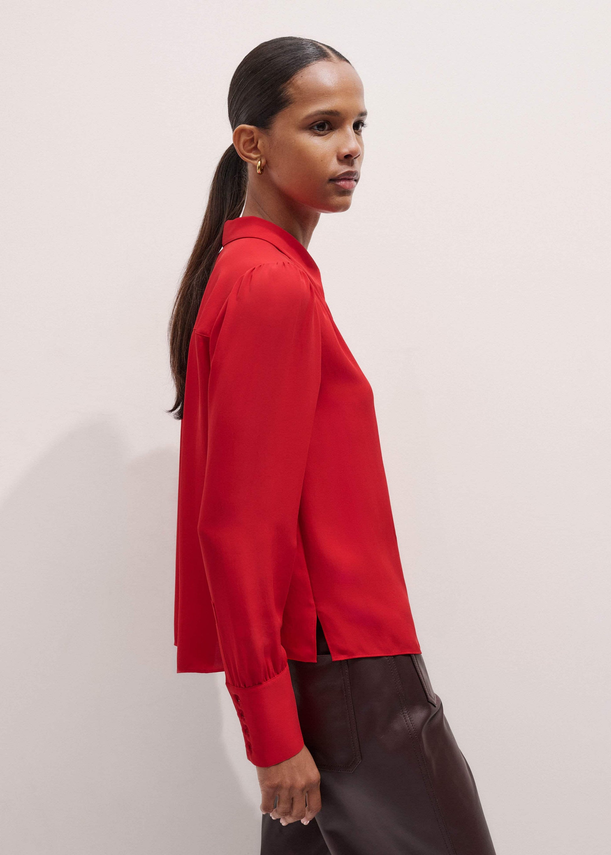 Red Silk Button Layering Shirt + Tie