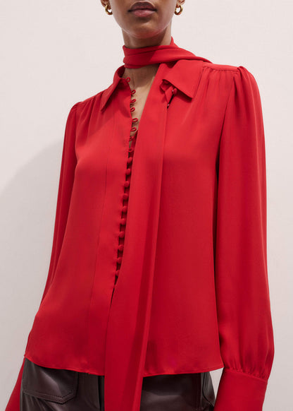 Red Silk Button Layering Shirt + Tie