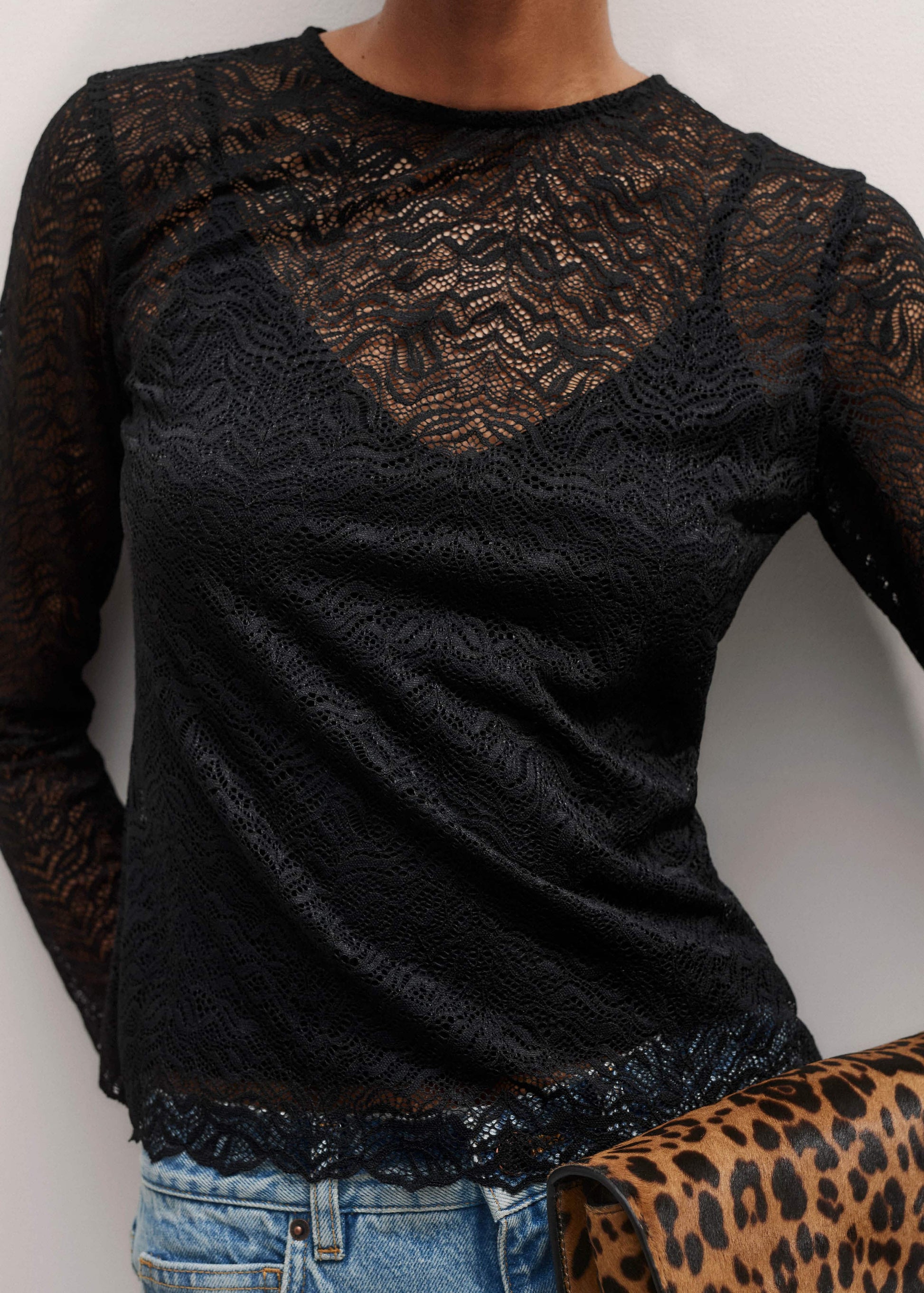 Black Lace Crew Neck Top