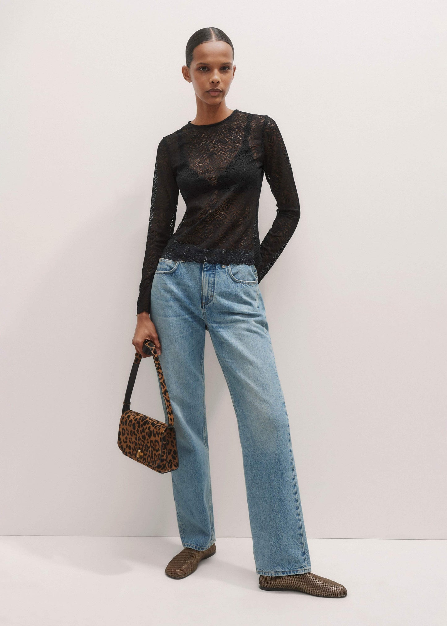 Black Lace Crew Neck Top