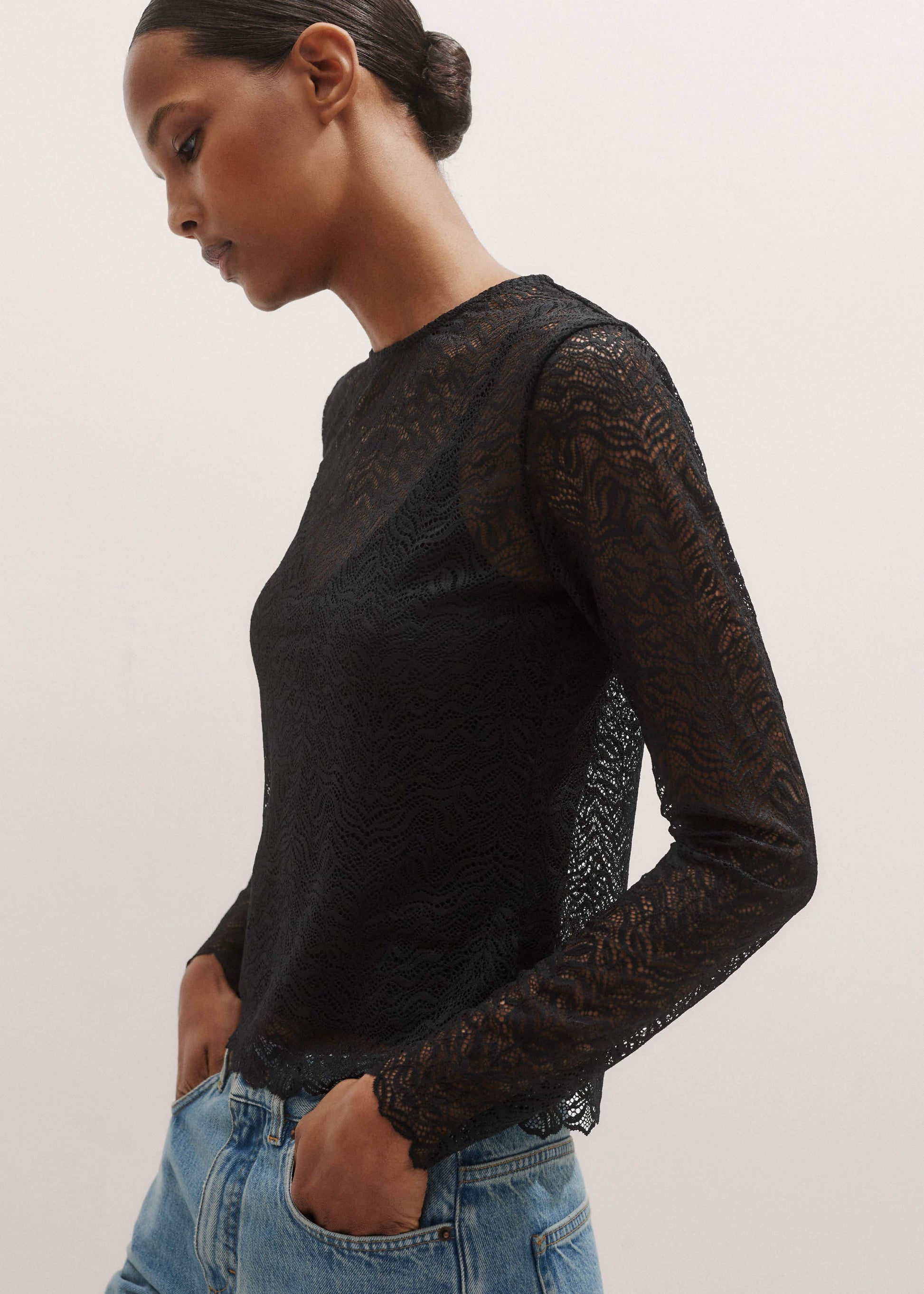 Black Lace Crew Neck Top