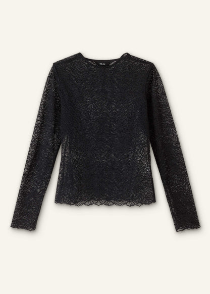 Black Lace Crew Neck Top