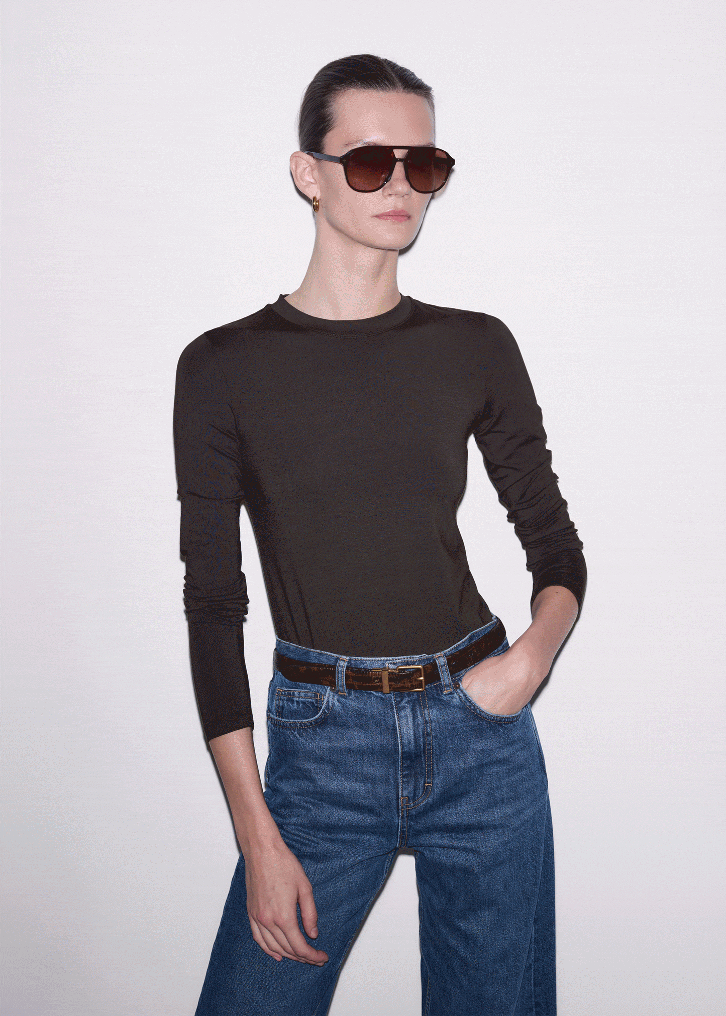 Brown Slim Crew Neck Top