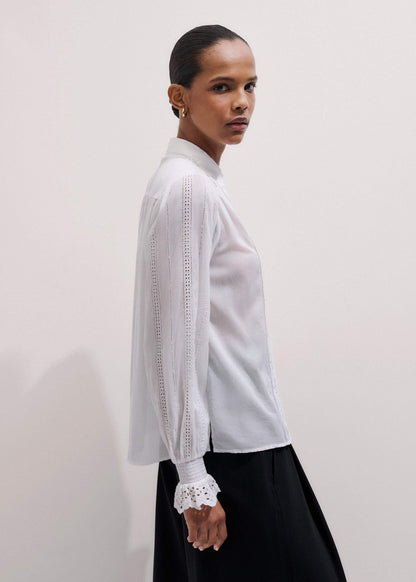 White Cotton Broderie Detail Straight Shirt