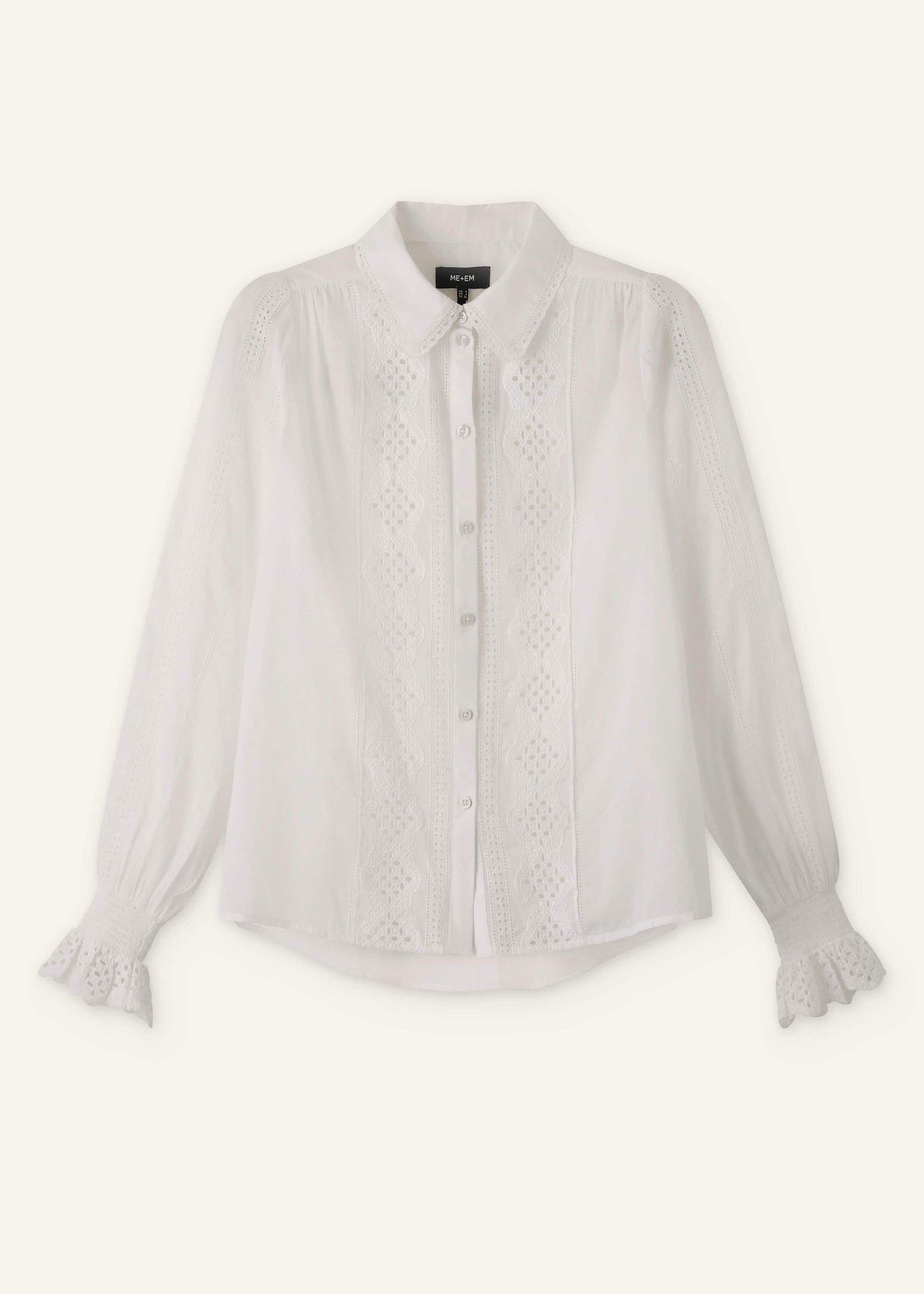 White Cotton Broderie Detail Straight Shirt