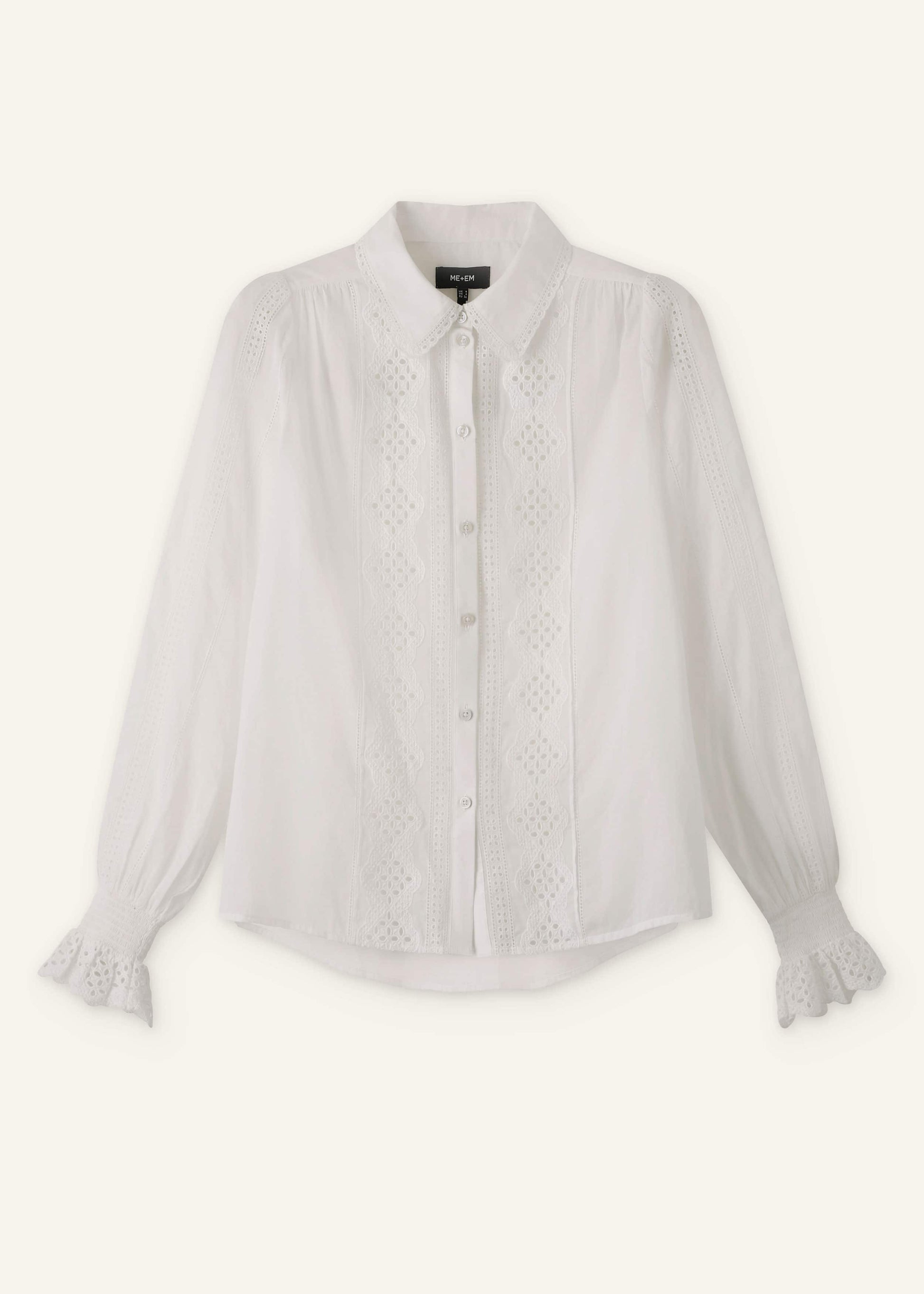 White Cotton Broderie Detail Straight Shirt