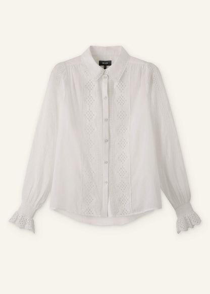 White Cotton Broderie Detail Straight Shirt