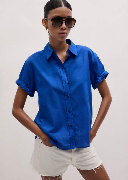 Blue Turn-Up Cuff Shirt
