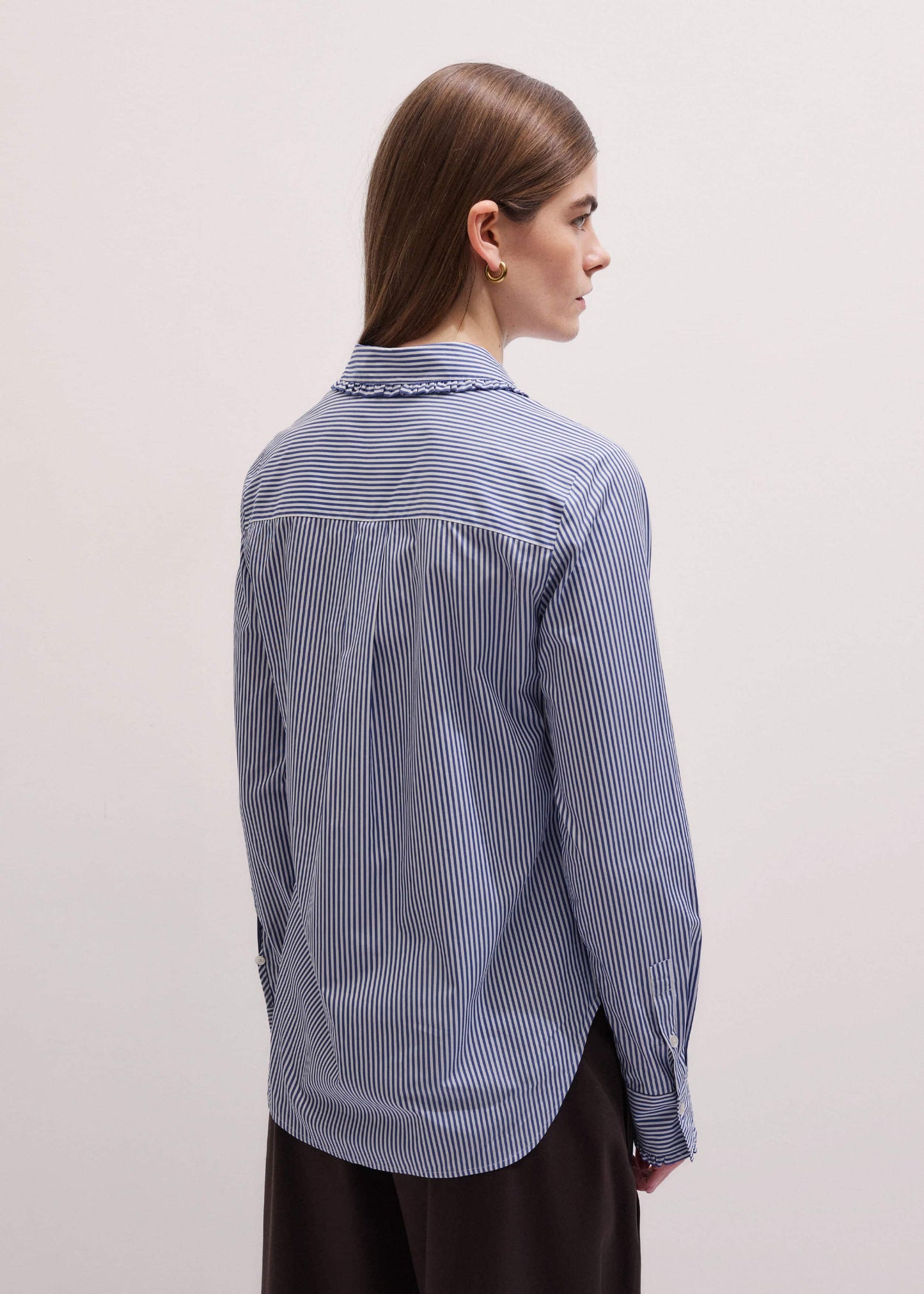 Navy Stripe Frill Collar Forever Shirt