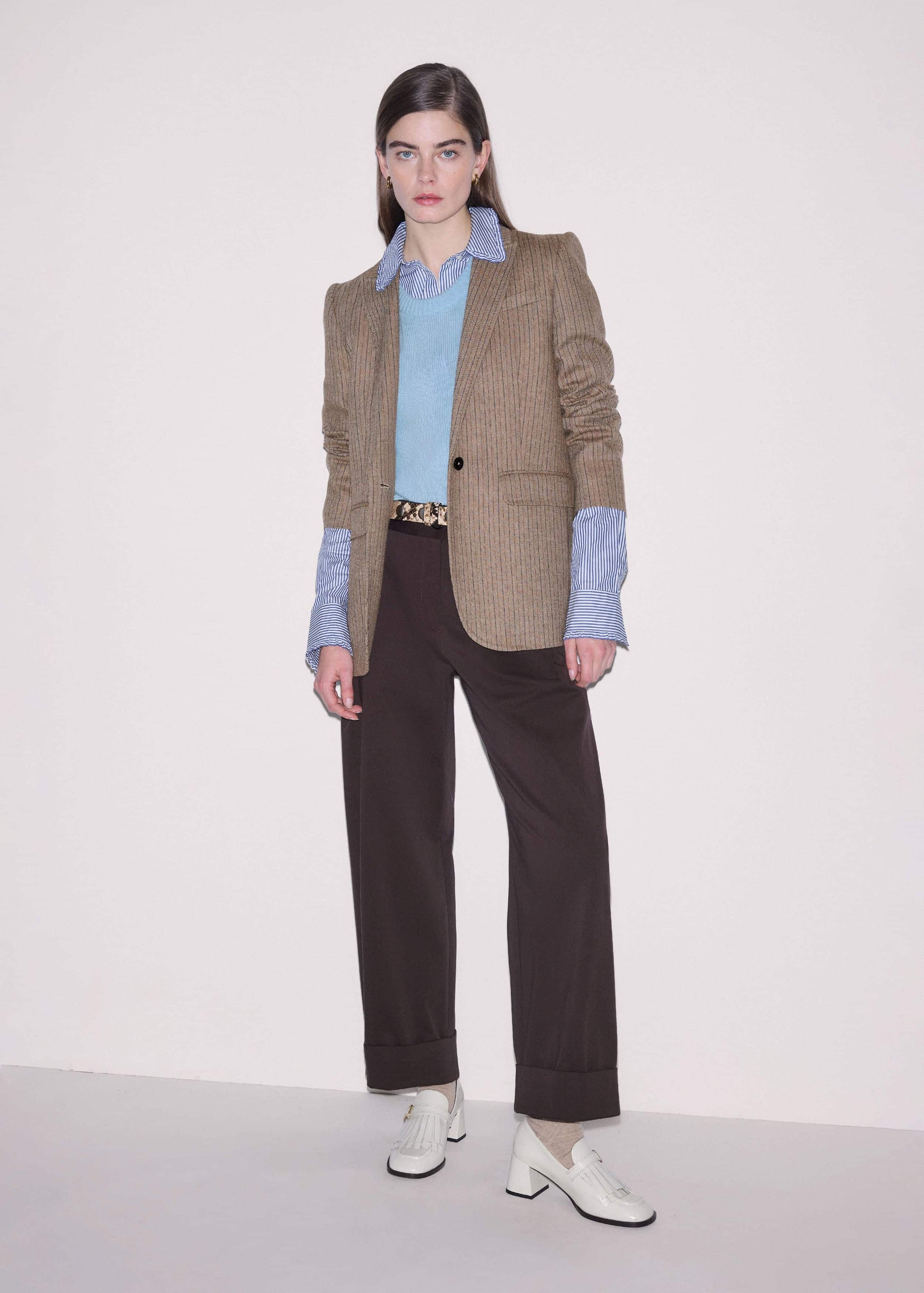 Navy Stripe Frill Collar Forever Shirt