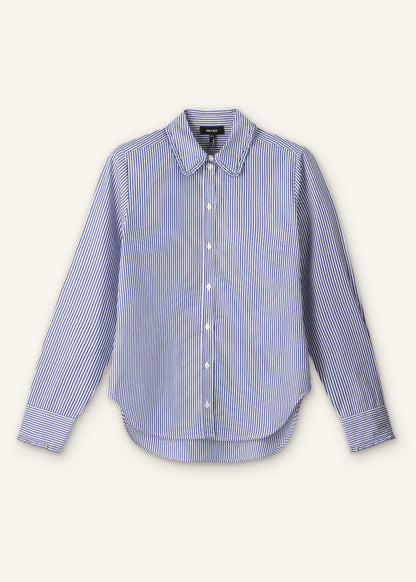 Navy Stripe Frill Collar Forever Shirt