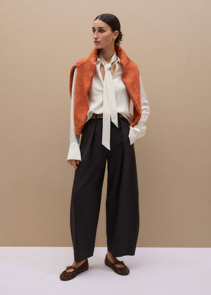 Cream AM-PM Stripe Fluid Satin Shirt + Tie