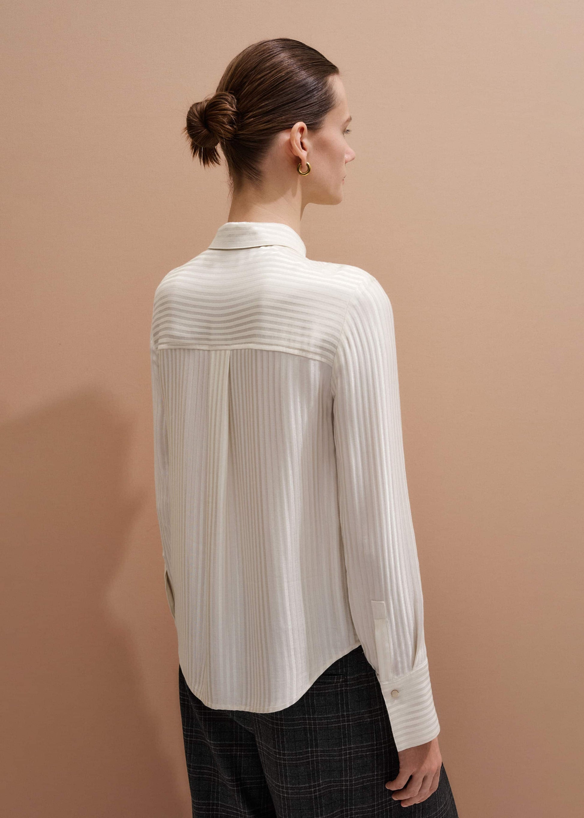 Cream AM-PM Stripe Fluid Satin Shirt + Tie