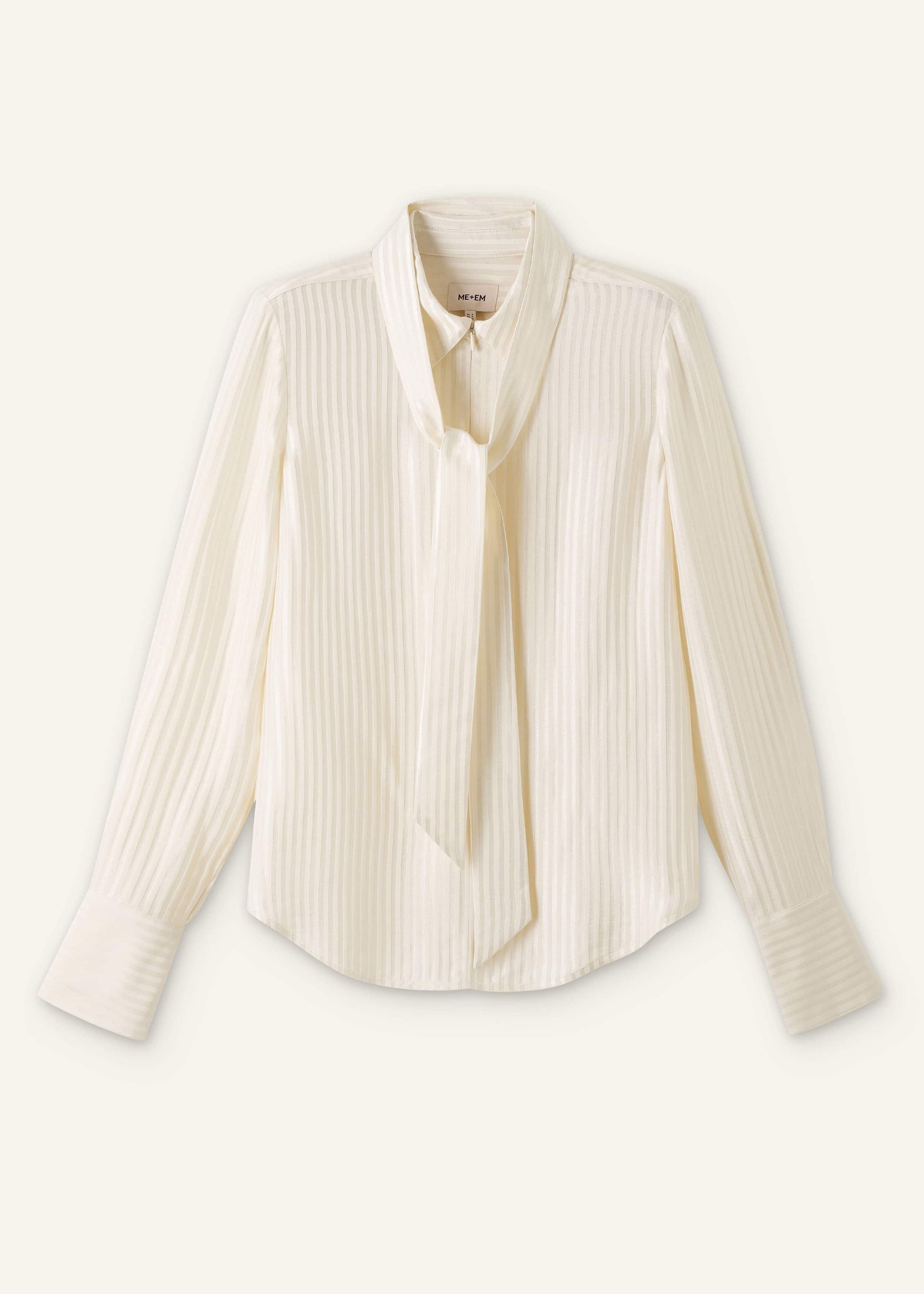 Cream AM-PM Stripe Fluid Satin Shirt + Tie