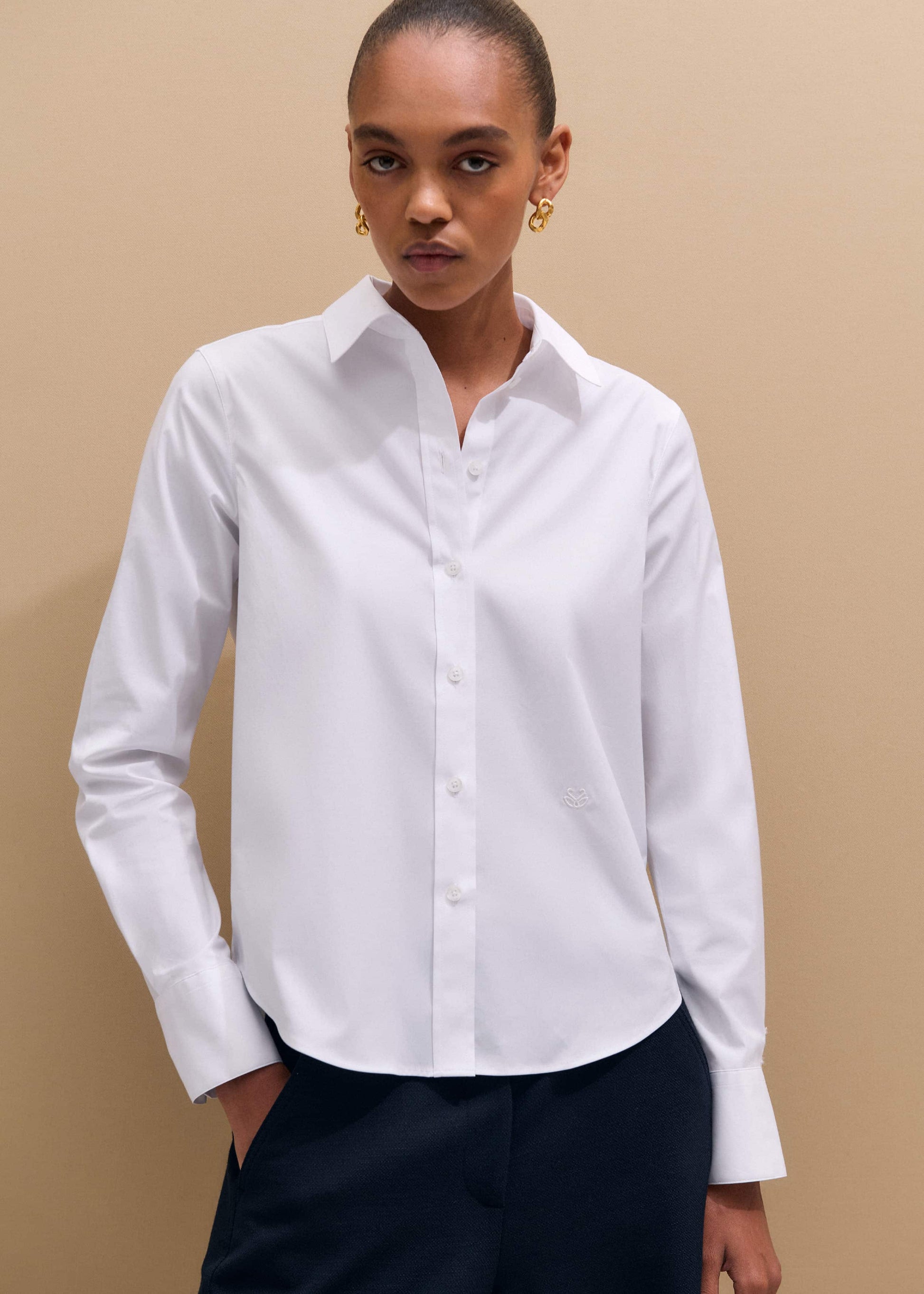 White Icon Fitted Swan Logo Shirt