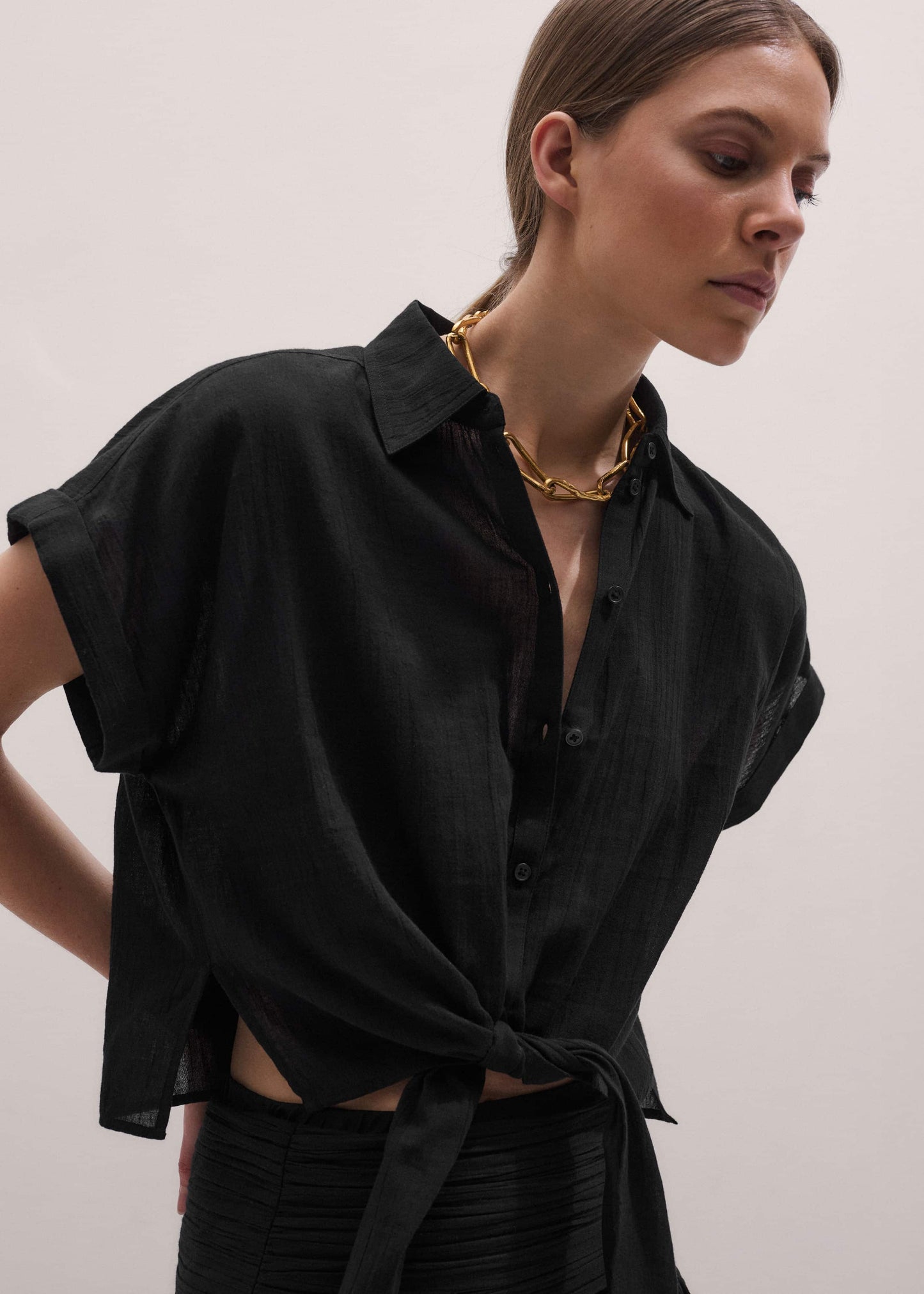 Black Tie Front Beach Shirt