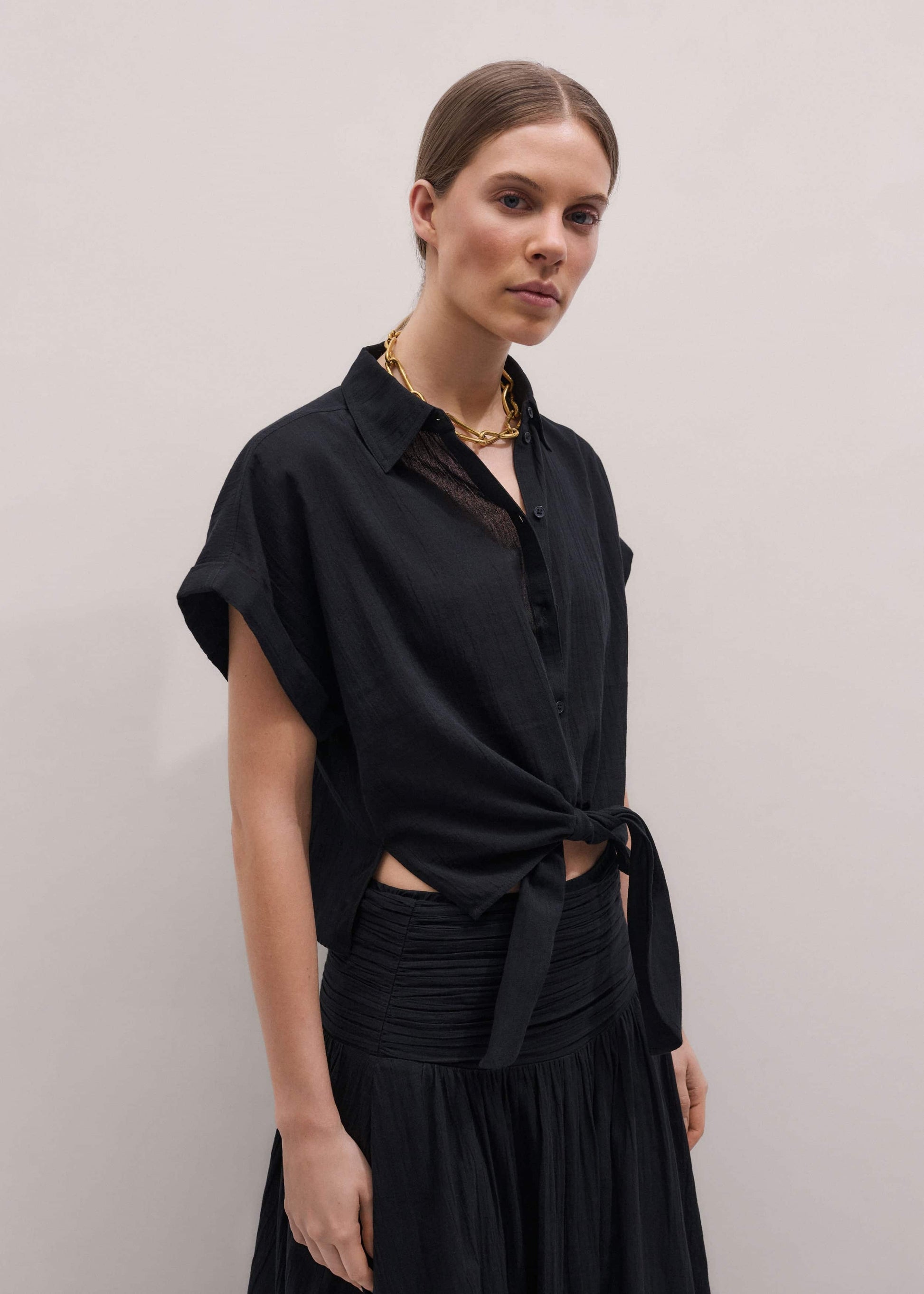 Black Tie Front Beach Shirt