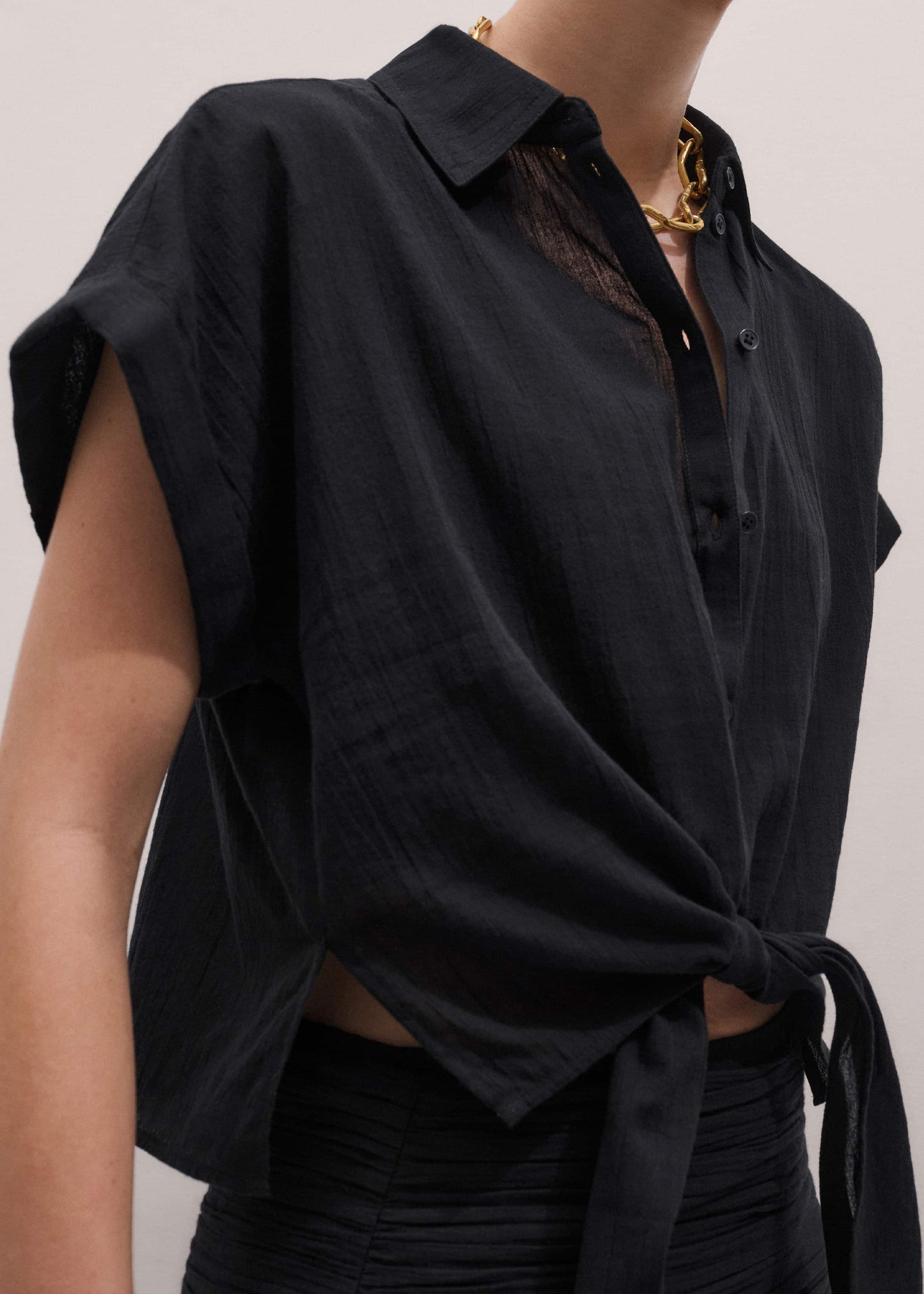 Black Tie Front Beach Shirt