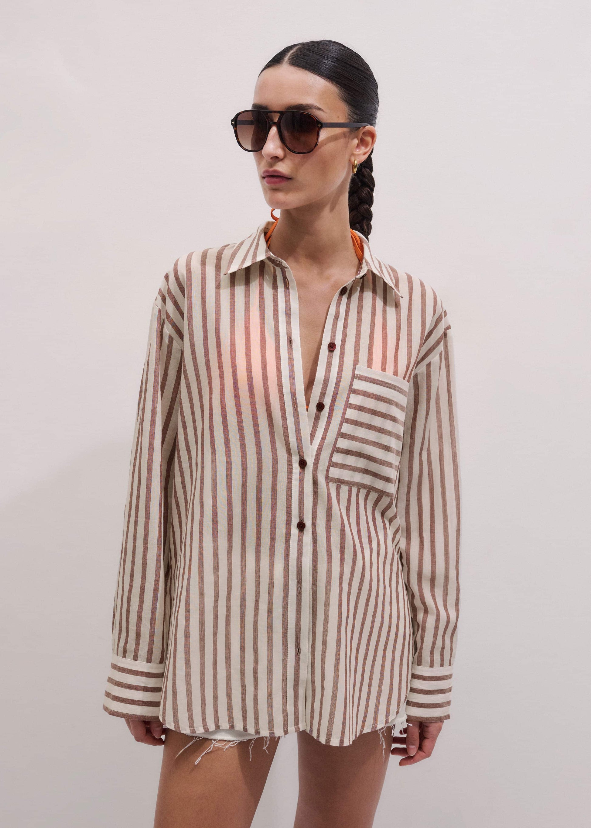 Cinnamon Brown Stripe Boyfriend Shirt