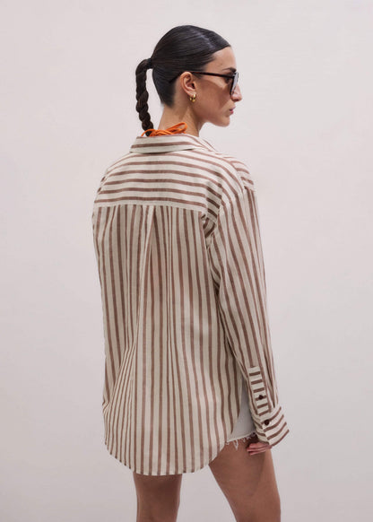 Cinnamon Brown Stripe Boyfriend Shirt