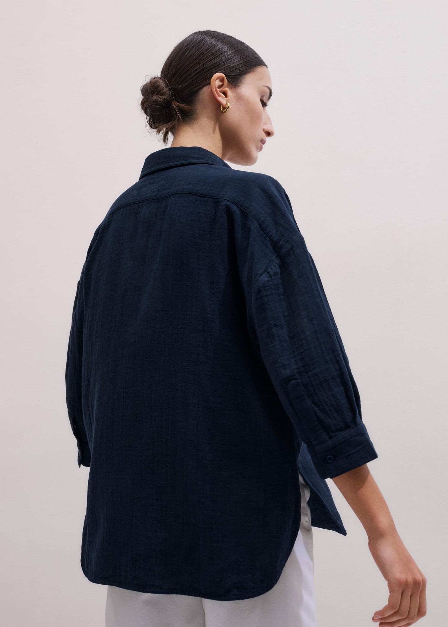 Navy Cheesecloth Relaxed Summer Shirt