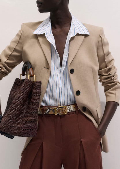 Blue Boxy Striped Crop Sleeve Shirt
