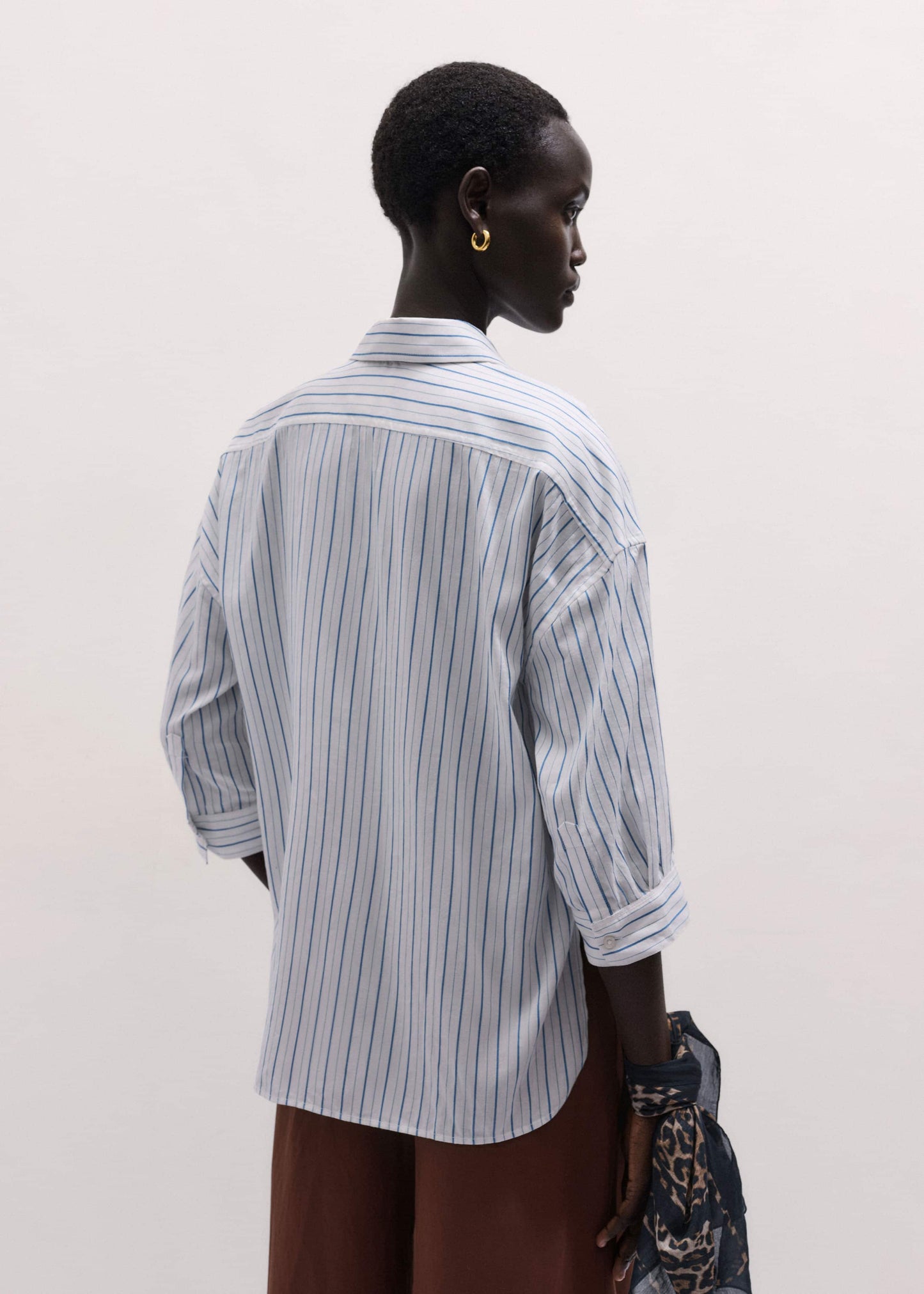 Blue Boxy Striped Crop Sleeve Shirt