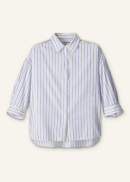 Blue Boxy Striped Crop Sleeve Shirt
