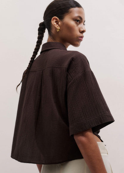 Brown Tie Front Beach Shirt