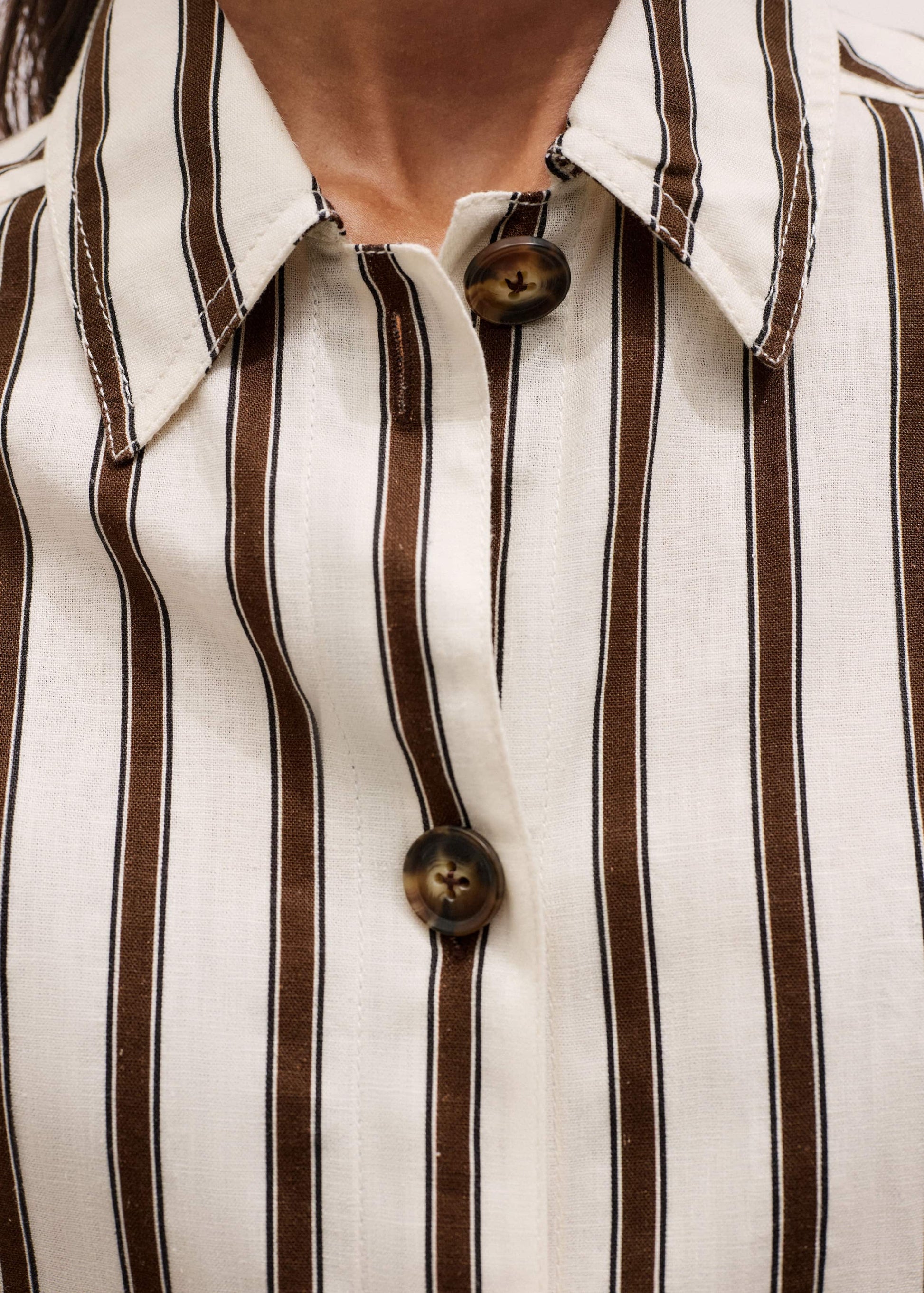Cream Crease-Less Linen Spring Stripe Boxy Cropped Shirt