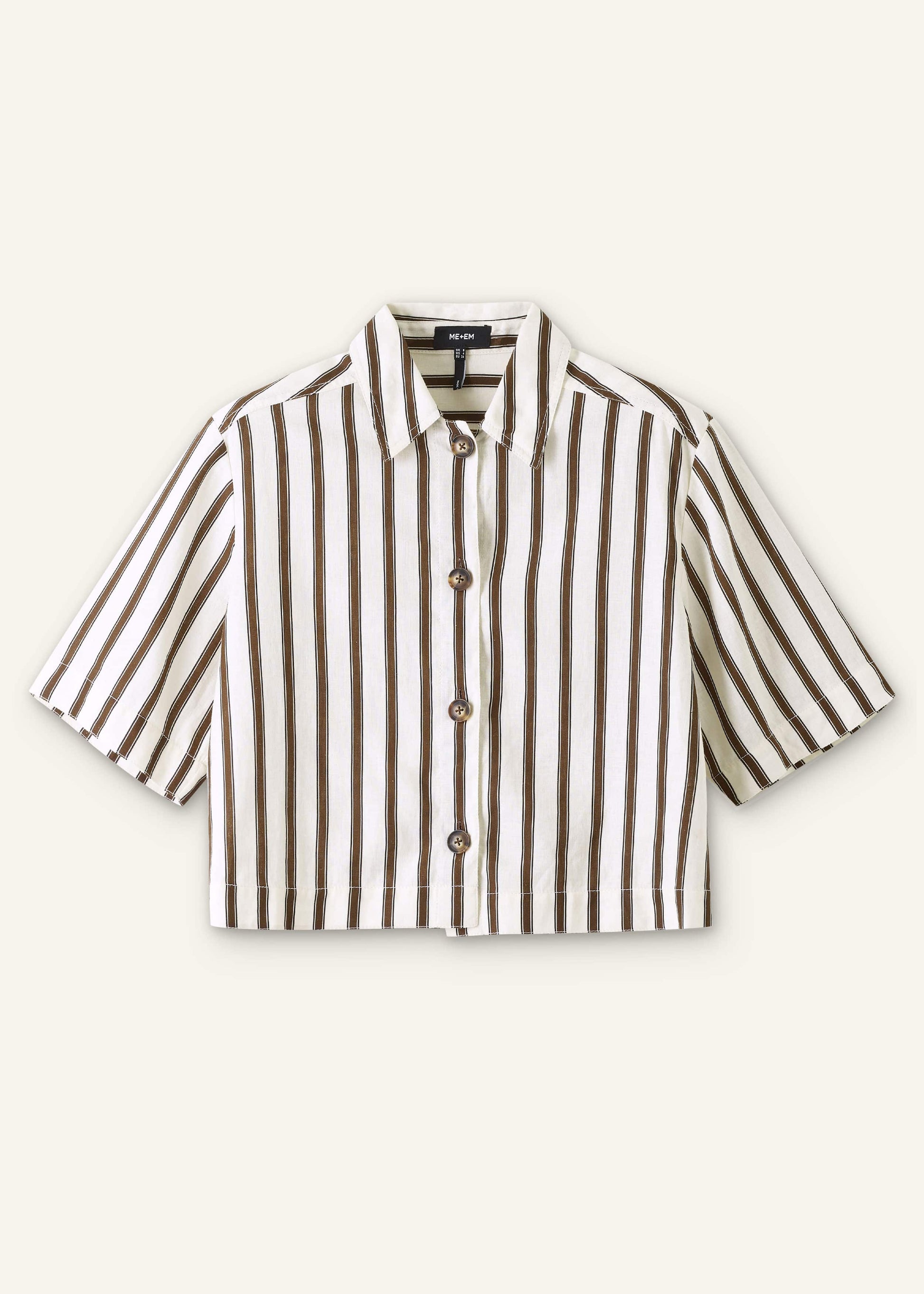 Cream Crease-Less Linen Spring Stripe Boxy Cropped Shirt
