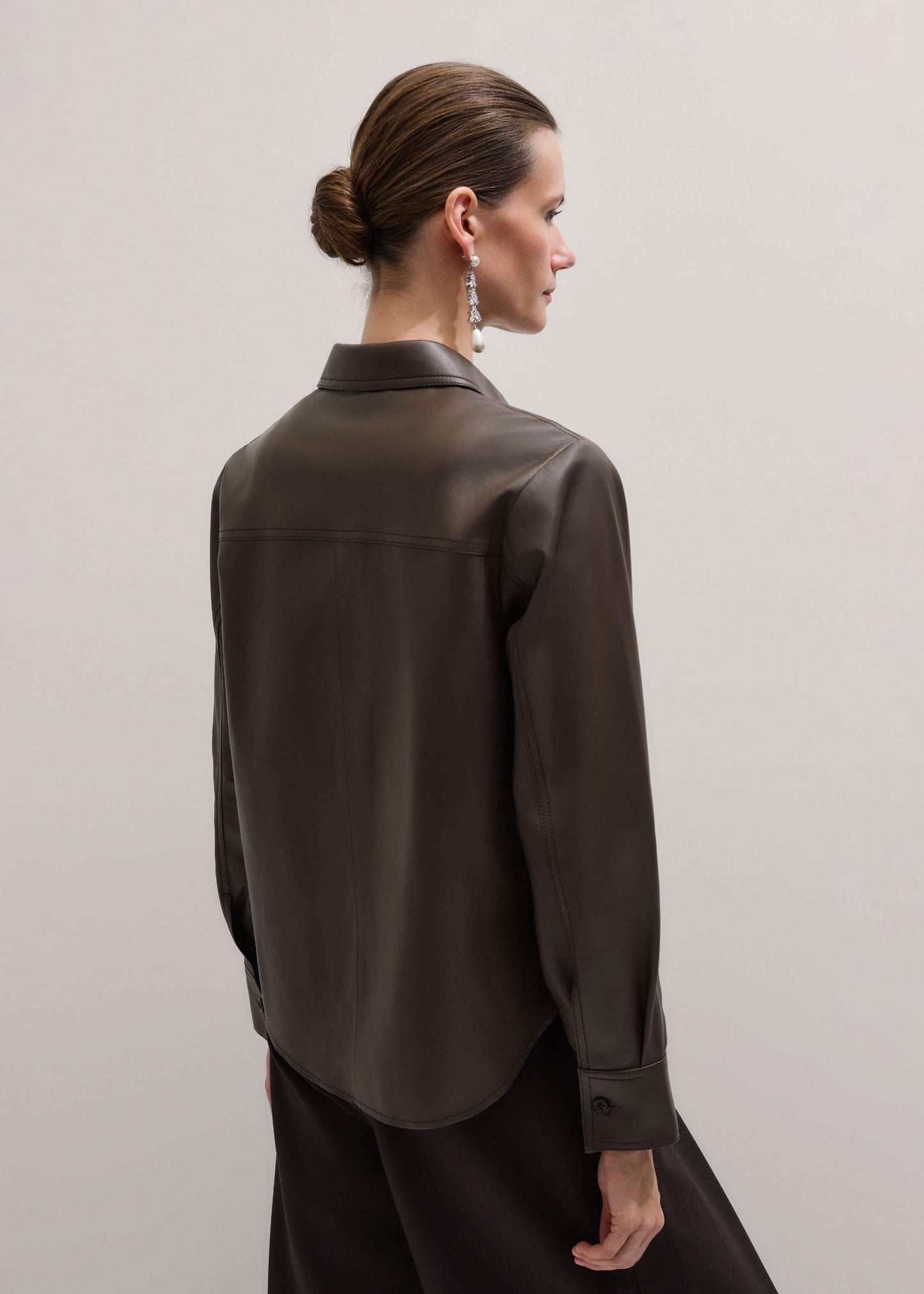Brown Luxe Leather Straight Shirt