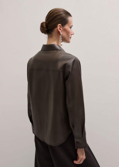 Brown Luxe Leather Straight Shirt