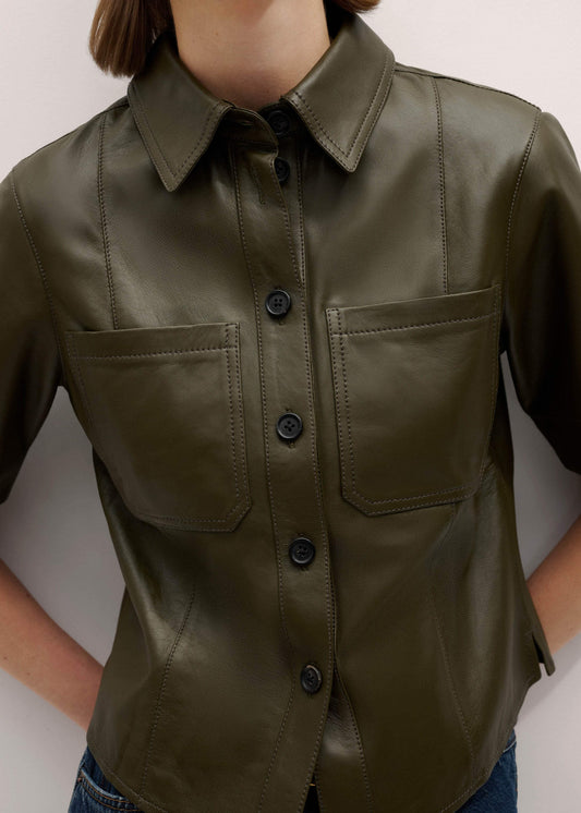 Olive Green Leather Utility Shirt