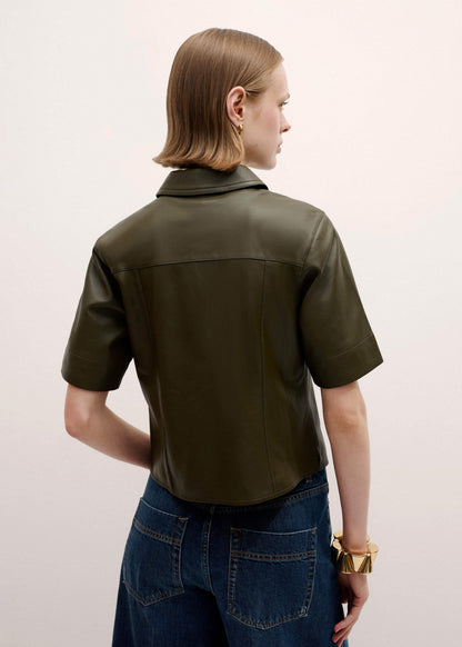 Olive Green Leather Utility Shirt