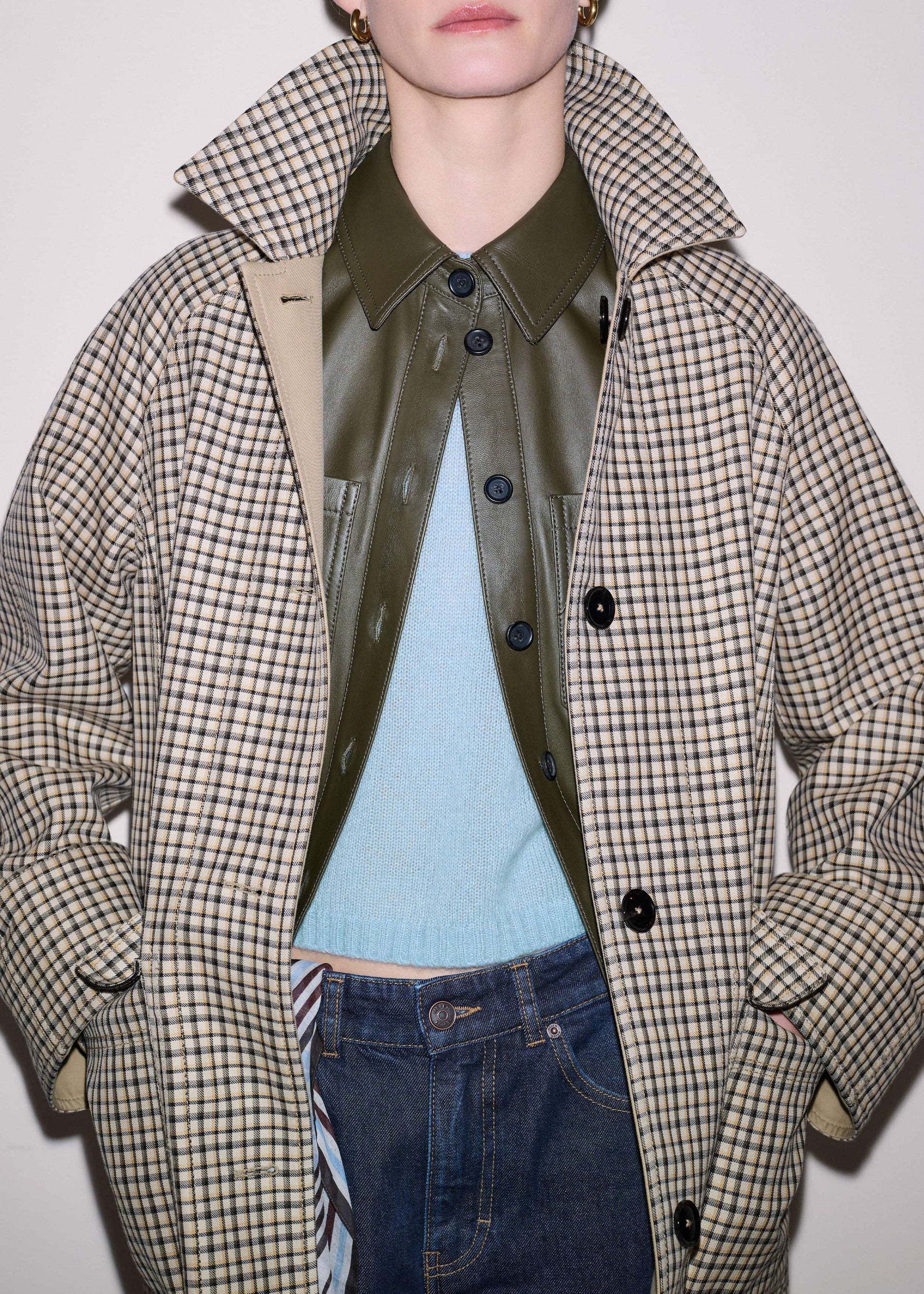 Olive Green Leather Utility Shirt