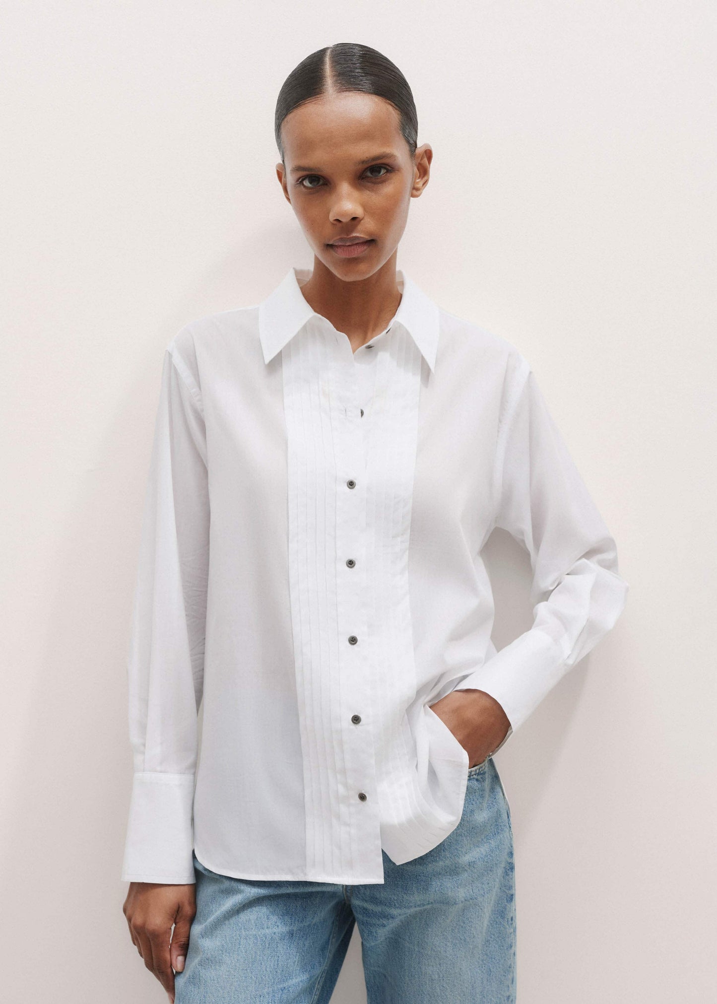 White Relaxed Tux Shirt