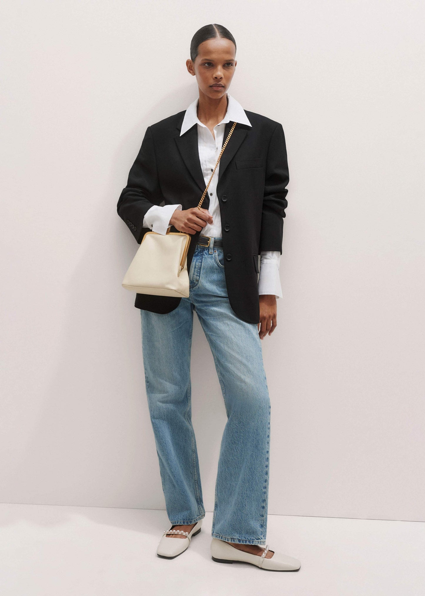 White Relaxed Tux Shirt